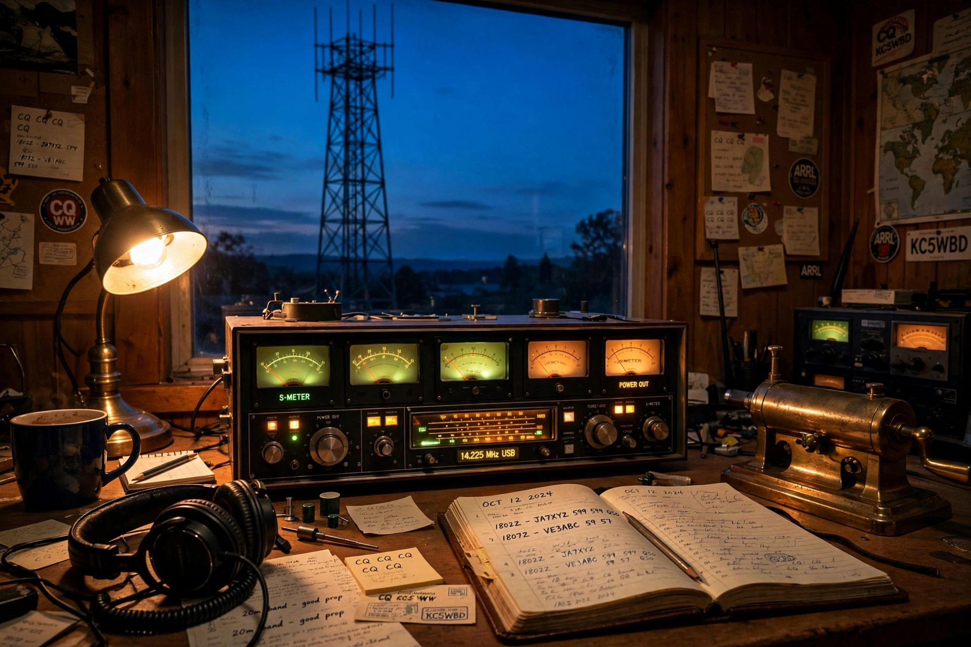 Amateur radio station at dusk